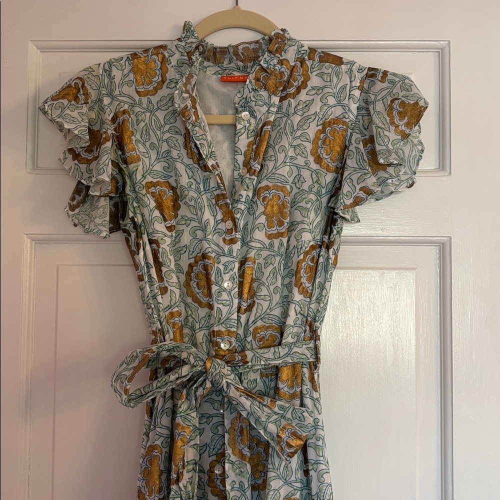 Oliphant Floral Maxi Dress in Mustard and Green on Cream